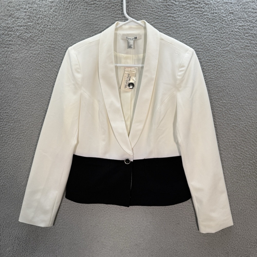 Forever‎ 21 Jacket Womens Large White Black Blazer Coat Mature Career Wear NEW